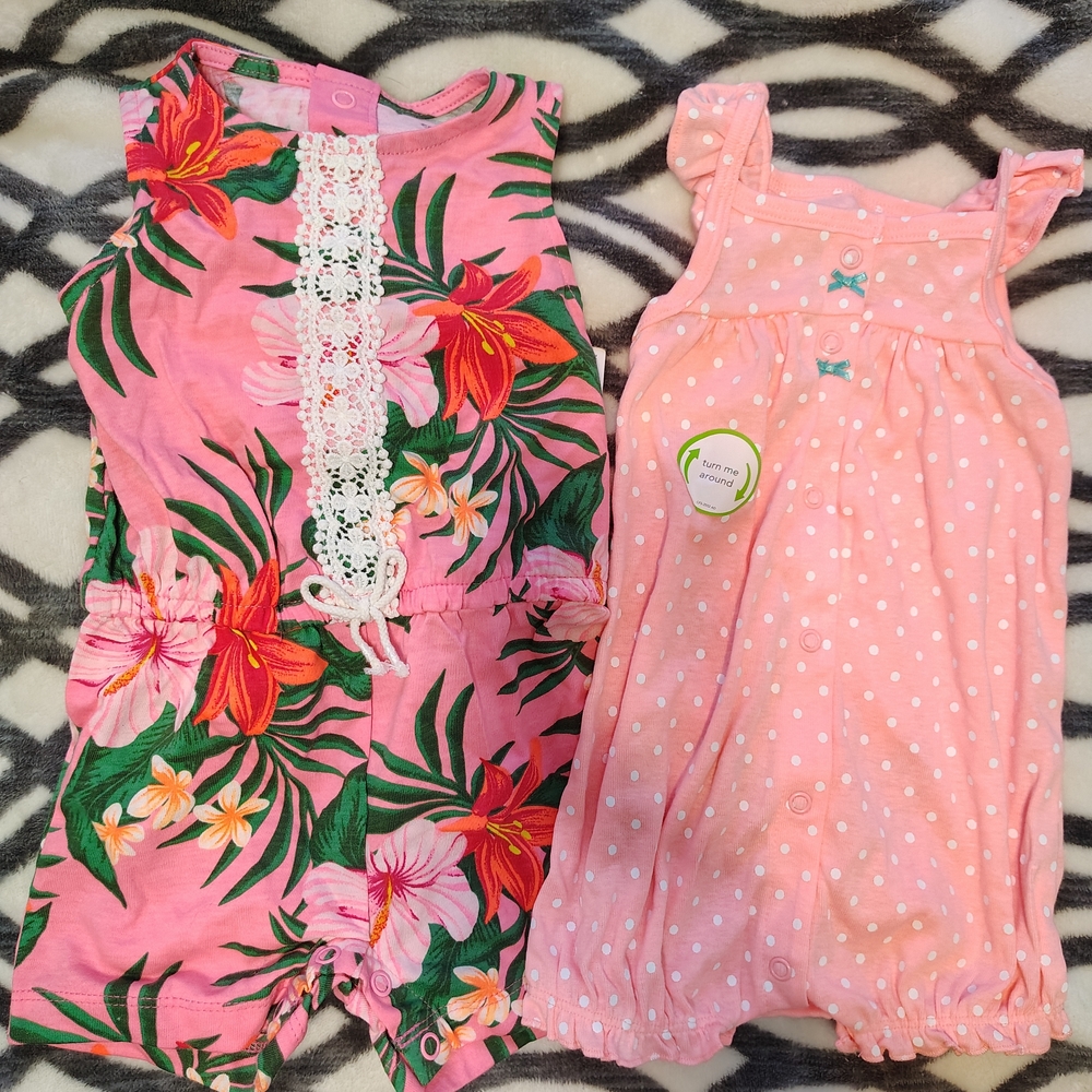 Set Carter's Coral Pink Baby Snap-Up Romper with Eyelet Detail